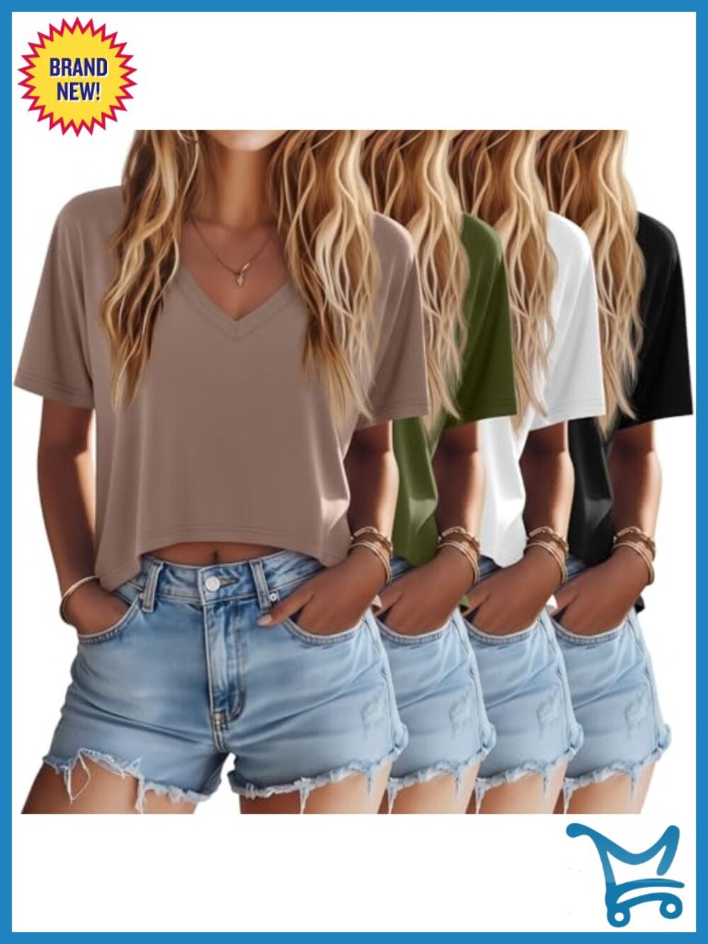 Oversized Crop T Shirt V Neck Short Sleeve Cropped Tee